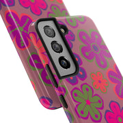 Retro Neon Groovy Flowers Tough Phone Case – 70s Psychedelic Floral Pattern LavenderCeleste