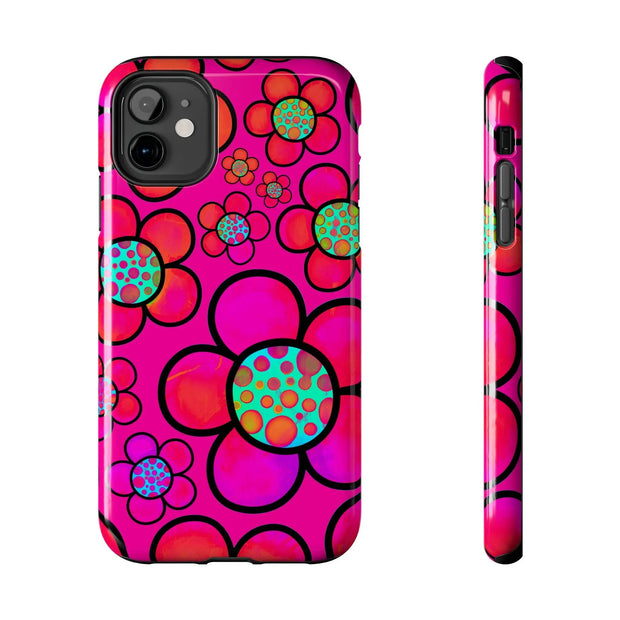 Hot Pink Retro Flower Power Tough Phone Case LavenderCeleste