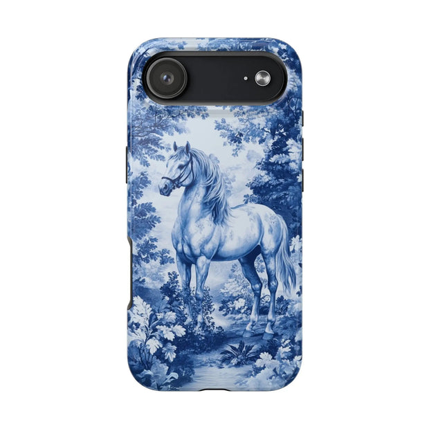 Blue Toile Horse Country Scenic Tough Phone Case LavenderCeleste