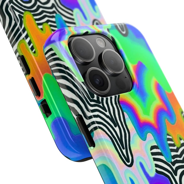 Trippy Technicolor Drip Retro Tough Phone Case LavenderCeleste