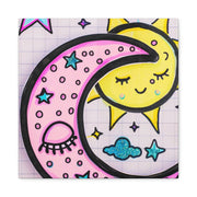 Kawaii Sun and Moon Doodle Matte Canvas Art Print LavenderCeleste
