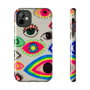 White Neon Evil Eye Psychedelic Pattern Tough Phone Case LavenderCeleste