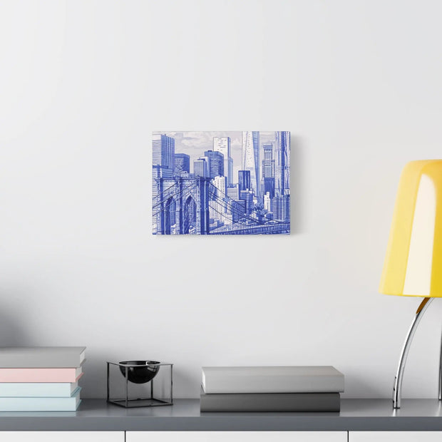 New York City Toile Art – Blue Scenic Skyline Matte Canvas Printify