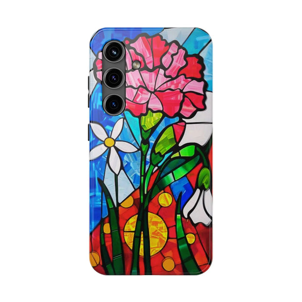 January Carnation Stained Glass Birth Flower Tough Phone Case