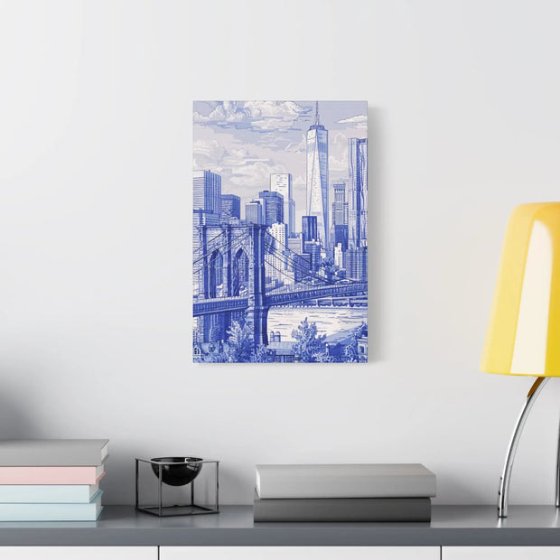 New York City Toile Art – Blue Scenic Skyline Matte Canvas Printify