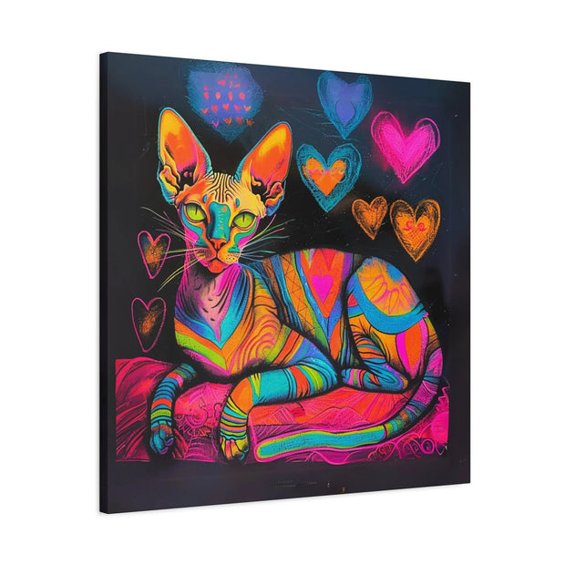 Neon Sphynx Love Pop Art Matte Canvas Wall Art LavenderCeleste