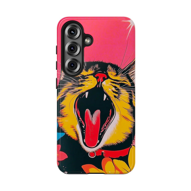 Yawning Cat Pop Art Bright Retro Aesthetic Tough Phone Case LavenderCeleste