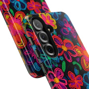 Neon Crochet Floral Tough Phone Case – Vibrant Retro Handmade Pattern LavenderCeleste