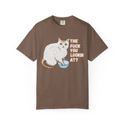 The Fuck You Lookin At Cat Comfort Colors Tee LavenderCeleste