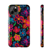Neon Crochet Floral Tough Phone Case – Vibrant Retro Handmade Pattern Printify