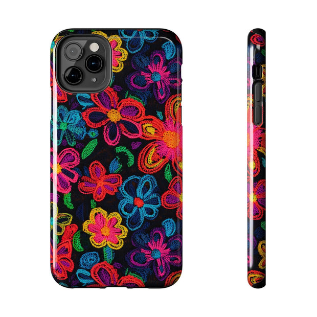 Neon Crochet Floral Tough Phone Case – Vibrant Retro Handmade Pattern Printify