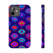 Trippy Neon Evil Eye Protective Tough Phone Case LavenderCeleste