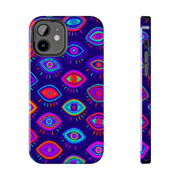 Trippy Neon Evil Eye Protective Tough Phone Case LavenderCeleste