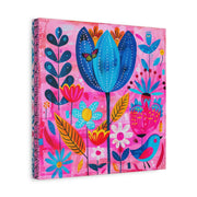Whimsical Pink Blue Floral Matte Canvas Art LavenderCeleste