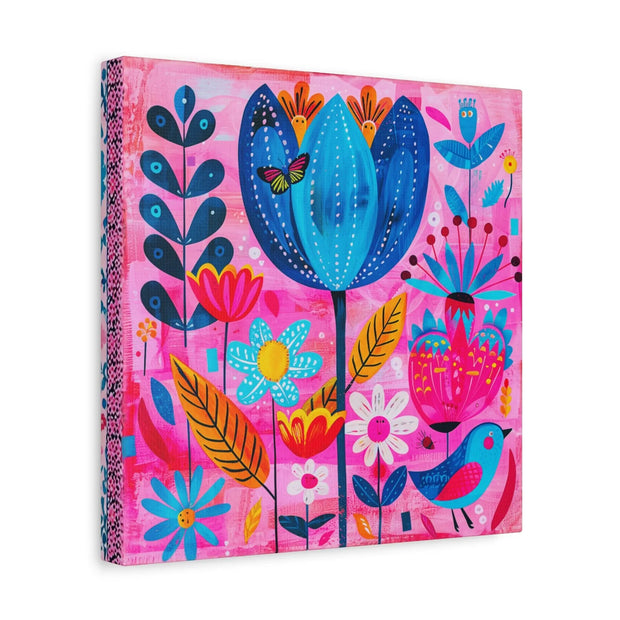 Whimsical Pink Blue Floral Matte Canvas Art LavenderCeleste