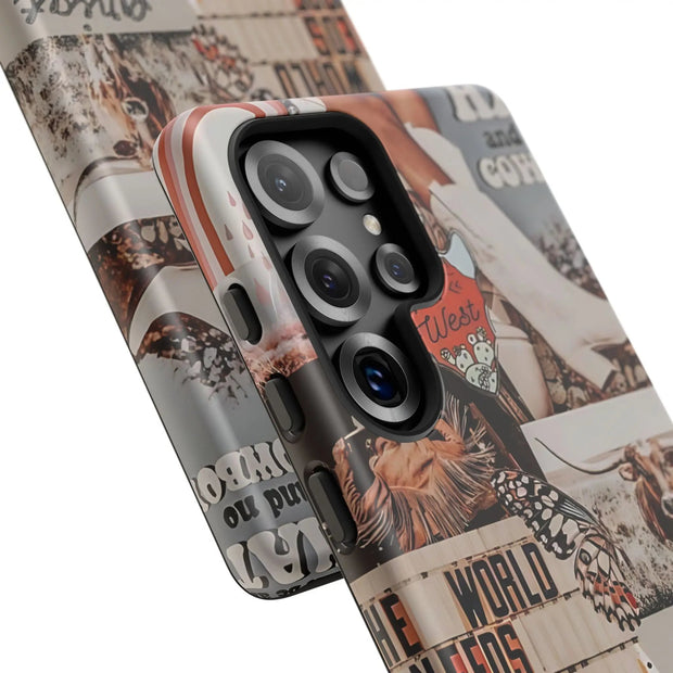 Western Cowboy Collage Retro Rodeo Aesthetic Tough Phone Case WOYC