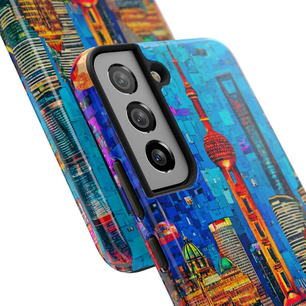 Shanghai Skyline Collage Pop Art Tough Phone Case LavenderCeleste