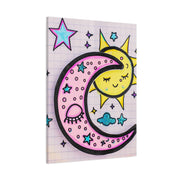 Kawaii Sun and Moon Doodle Matte Canvas Art Print LavenderCeleste
