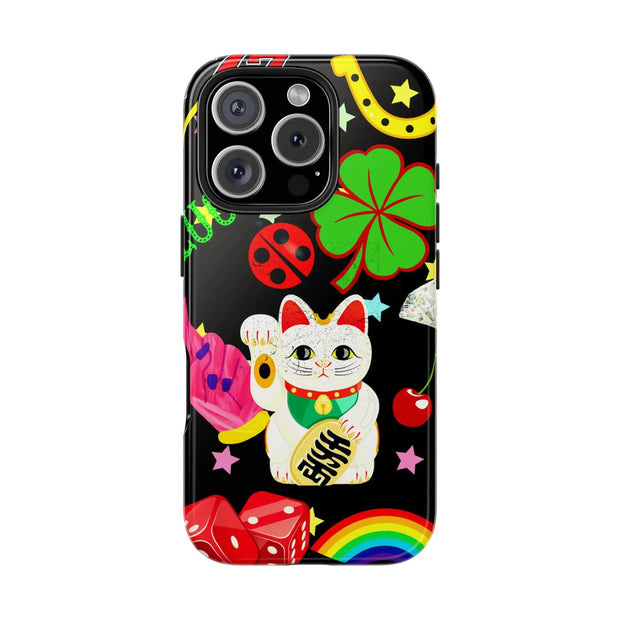 Lucky Symbols Tough Phone Case – 777 Dice Rainbow Maneki Neko Design - LavenderCeleste