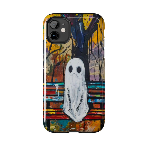 Sad Ghost on Park Bench Abstract Art Phone Case LavenderCeleste