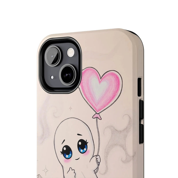Sad Ghost with Heart Balloon Kawaii Tough Phone Case LavenderCeleste