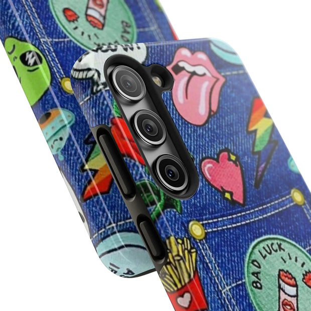 Retro Kidcore Denim Patch Tough Phone Case LavenderCeleste