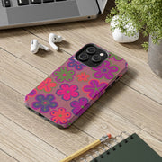 Retro Neon Groovy Flowers Tough Phone Case – 70s Psychedelic Floral Pattern LavenderCeleste