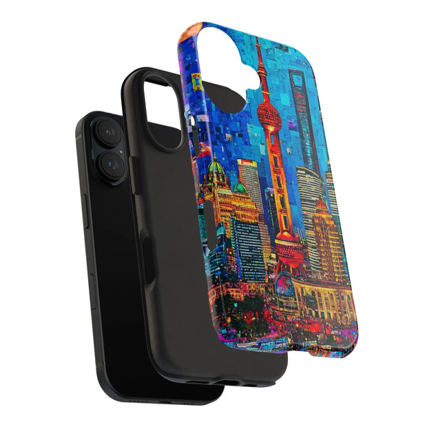 Shanghai Skyline Collage Pop Art Tough Phone Case LavenderCeleste