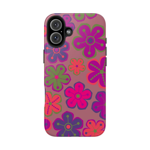 Retro Neon Groovy Flowers Tough Phone Case – 70s Psychedelic Floral Pattern Printify