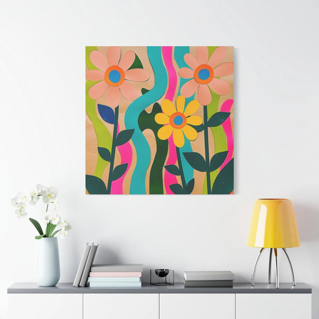 Groovy Paper Cut Flower Matte Canvas Art LavenderCeleste