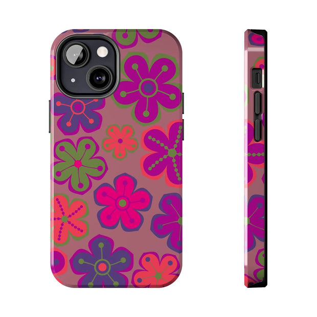 Retro Neon Groovy Flowers Tough Phone Case – 70s Psychedelic Floral Pattern Printify