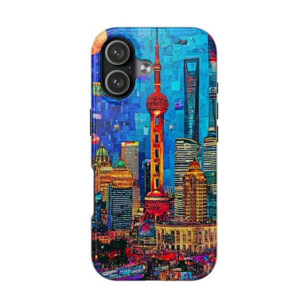 Shanghai Skyline Collage Pop Art Tough Phone Case LavenderCeleste