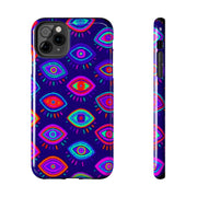 Trippy Neon Evil Eye Protective Tough Phone Case LavenderCeleste