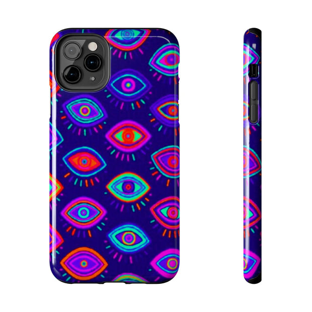 Trippy Neon Evil Eye Protective Tough Phone Case LavenderCeleste