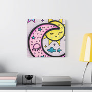 Kawaii Sun and Moon Doodle Matte Canvas Art Print LavenderCeleste