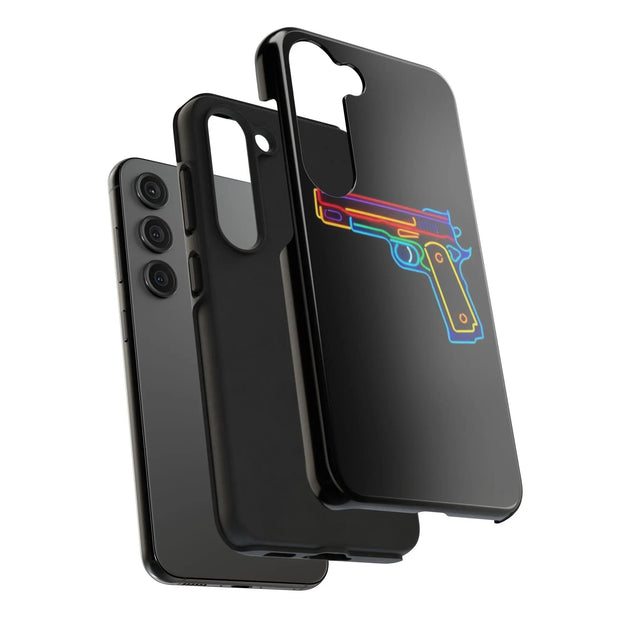 Neon Rainbow Gun Tough Phone Case – Bold Retro Vaporwave Aesthetic LavenderCeleste