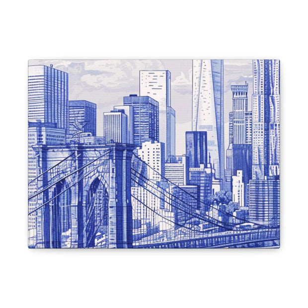 New York City Toile Art – Blue Scenic Skyline Matte Canvas Printify