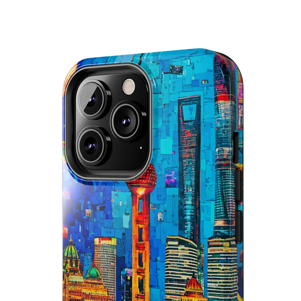 Shanghai Skyline Collage Pop Art Tough Phone Case LavenderCeleste