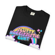 Slutty Narcissistic Cunt Rainbow Typography Comfort Colors Tee LavenderCeleste