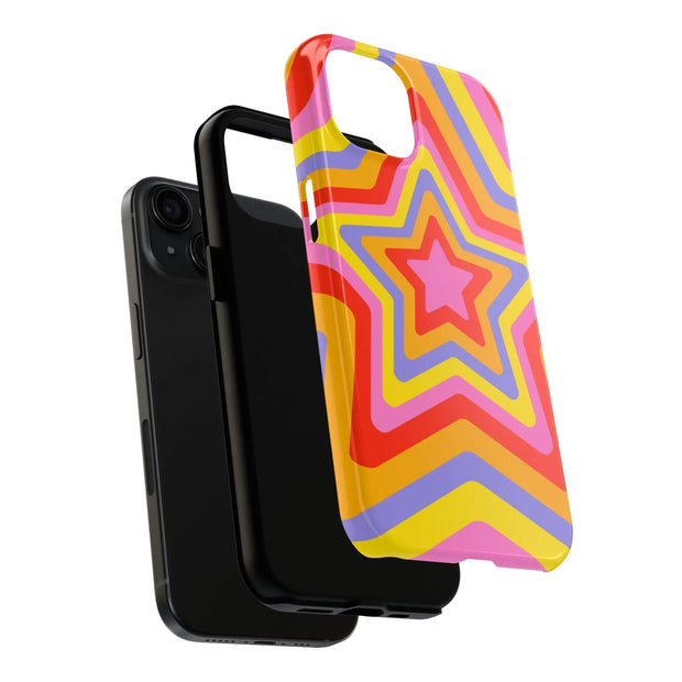 Retro Rainbow Star Groovy Tough Phone Case LavenderCeleste