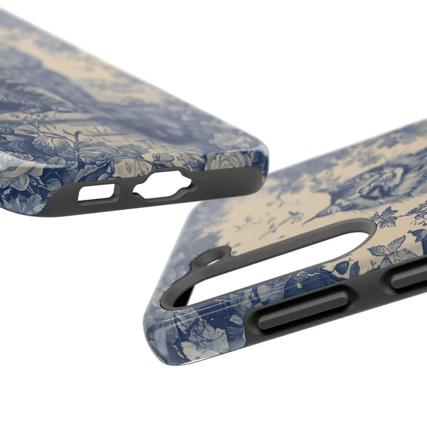 Maine Coon Toile Tough Phone Case – Vintage Blue Floral Cat Pattern - LavenderCeleste