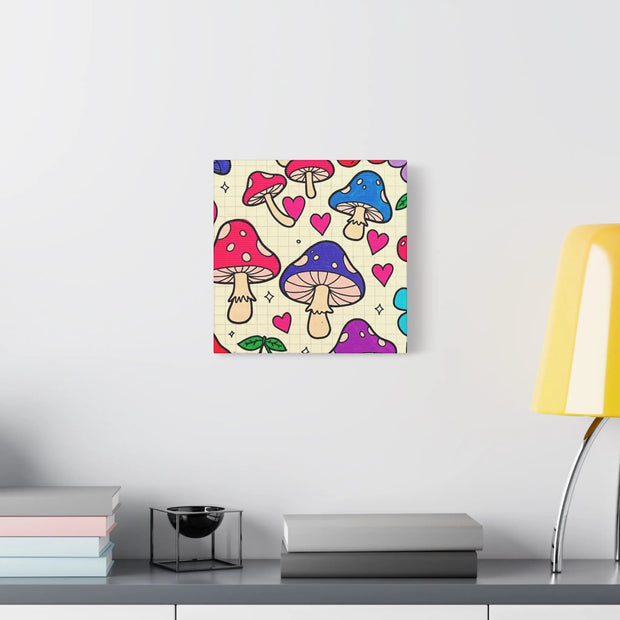 Kawaii Mushroom Cherry Flower Matte Canvas Print LavenderCeleste