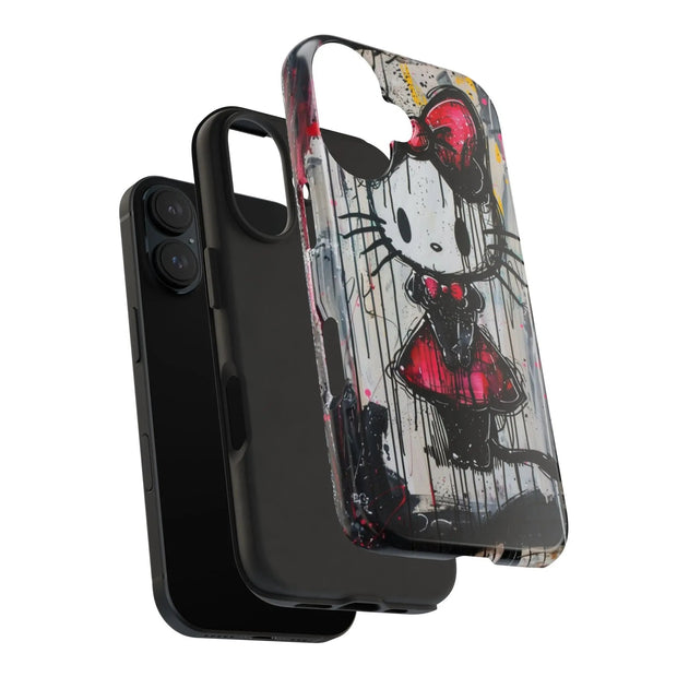 Goth Bow Cat Graffiti Pop Art Tough Phone Case LavenderCeleste