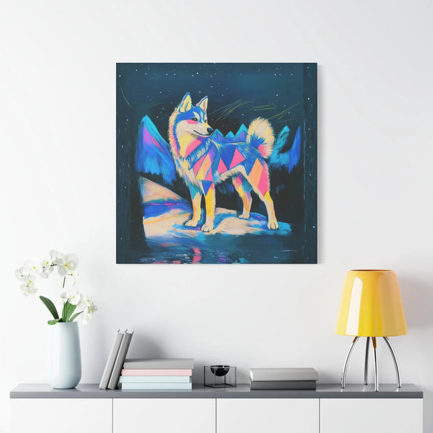 Vibrant Husky Abstract Pop Art Matte Canvas Print LavenderCeleste