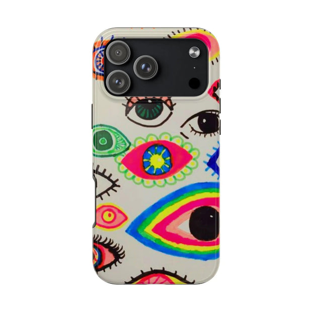 White Neon Evil Eye Psychedelic Pattern Tough Phone Case LavenderCeleste