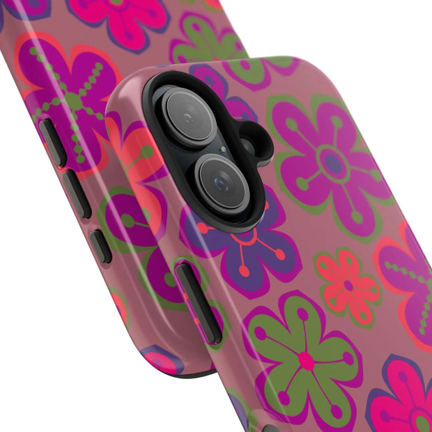 Retro Neon Groovy Flowers Tough Phone Case – 70s Psychedelic Floral Pattern LavenderCeleste