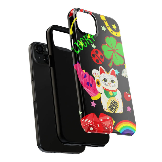Lucky Symbols Tough Phone Case – 777 Dice Rainbow Maneki Neko Design - LavenderCeleste