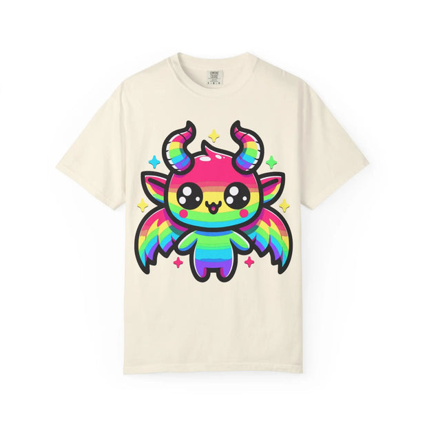 Rainbow Kawaii Baphomet Comfort Colors Tee – Cute Chaos & Pride Energy Printify
