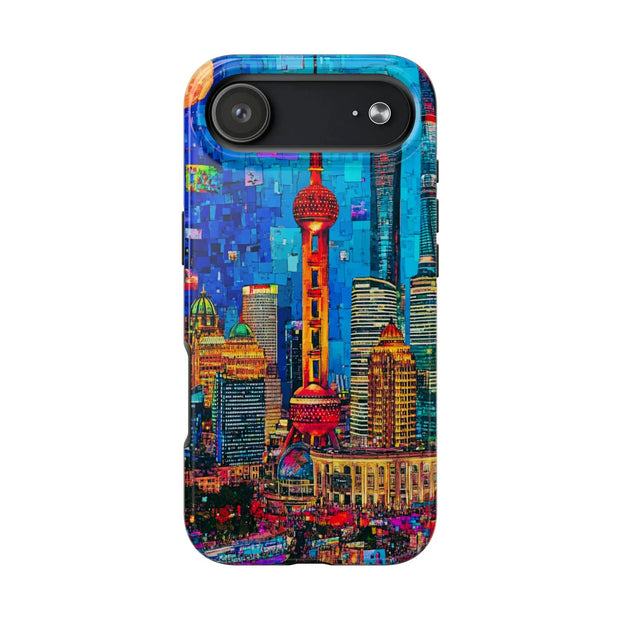 Shanghai Skyline Collage Pop Art Tough Phone Case LavenderCeleste