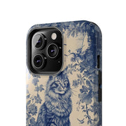 Maine Coon Toile Tough Phone Case – Vintage Blue Floral Cat Pattern - LavenderCeleste